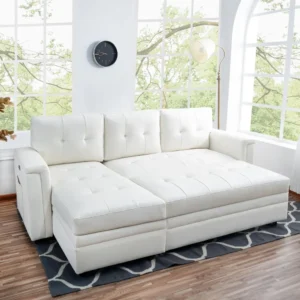 Long-Lasting for Modern Living Living Room Sofas White Home Furniture Ample Storage Sofa Air Leather Sturdy Construction